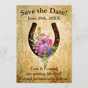Invitación Herradura con Flores de Acuarela Save the Date