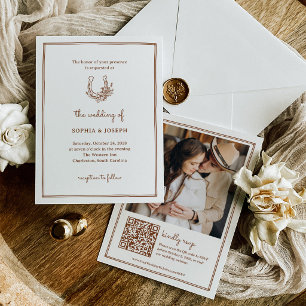 Invitación Herradura Floral   Boda Occidental de Cobre Oxidad