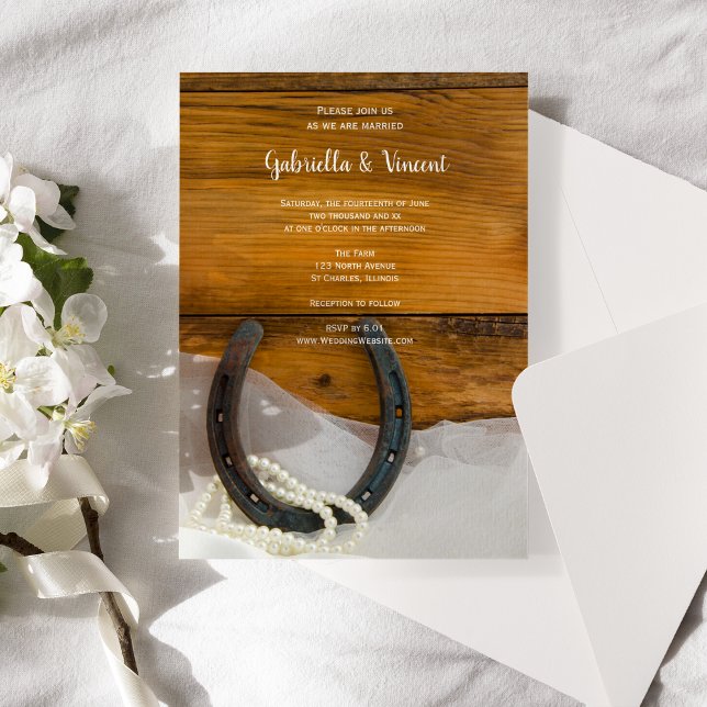 Invitación Herradura, Perlas y Boda Occidental de la Madera d (Subido por el creador)