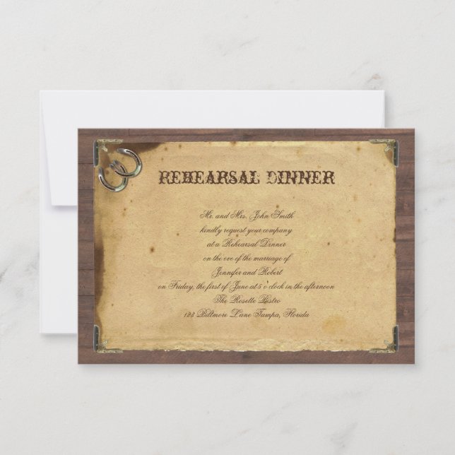 Invitación Herraduras rústicas del país que casan ensayo (Anverso)