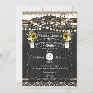 Invitación Herraduras Rústicas & Flores Cumpleaños de Campo