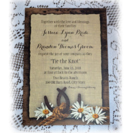 Invitación Herraduras y daisies rústicos burlap