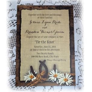 Invitación Herraduras y daisies rústicos burlap