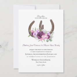 Invitación Herraduras y flores rusticas moradas