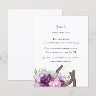 Invitación Herraduras y flores rusticas moradas