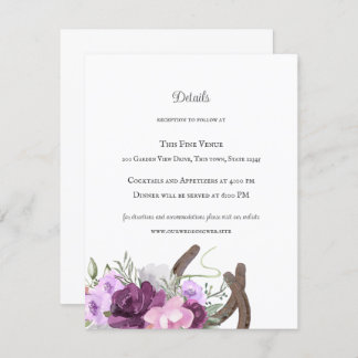 Invitación Herraduras y flores rusticas moradas