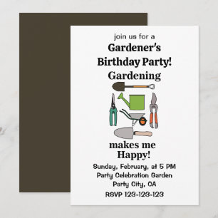 Invitación Herramientas de Jardinería Fiesta de Cumpleaños Ja