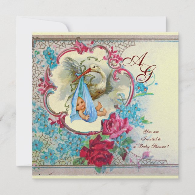 INVITACIÓN HERRAMIENTAS DE NIÑOS CON ROSAS Y FLORES AZULES (Anverso)