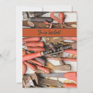 Invitación Herramientas Herramienta Antiguo Hombre Rojo Rústi