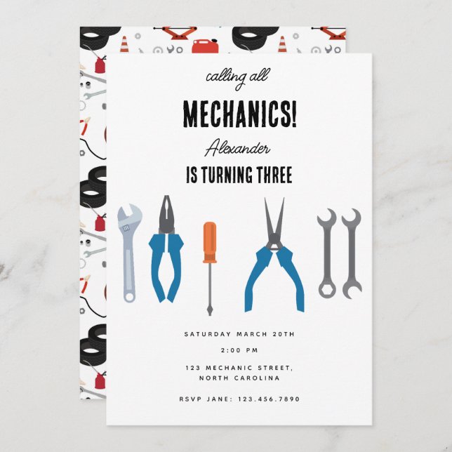 Invitación Herramientas mecánicas de automóviles para automóv (Anverso / Reverso)