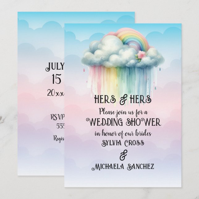 Invitación HERS & HERS Ducha de Boda Lesbiana (Anverso / Reverso)