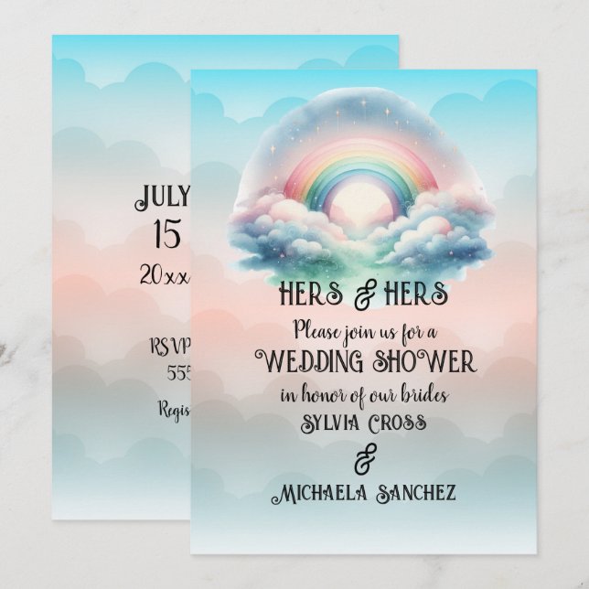 Invitación HERS & HERS Ducha de Boda Lesbiana (Anverso / Reverso)