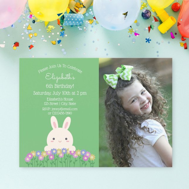 Invitación Hervidad Cuta y Flor Sage Green Kids Foto de cumpl (Subido por el creador)