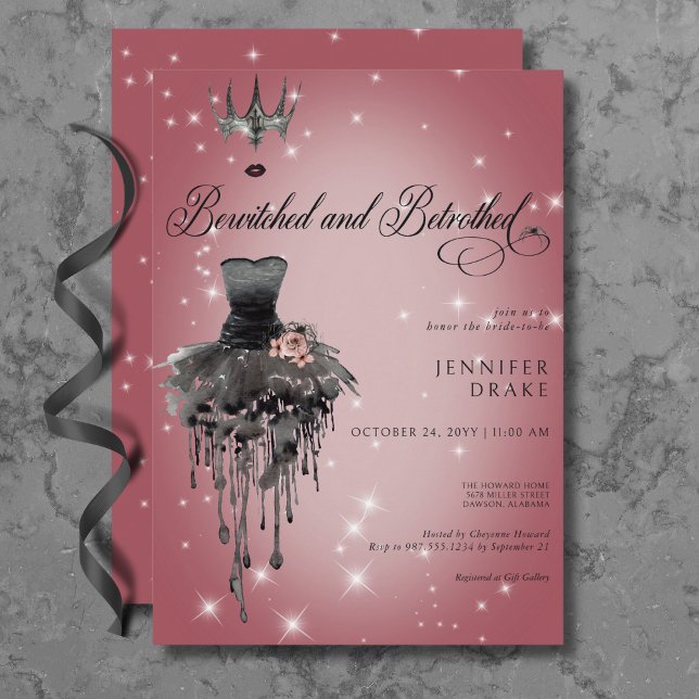 Invitación Hervidad de Glam Glam Bridal de Halloween con Bebi (Bewitched & Betrothed Halloween Glam Bridal Shower Invitation)