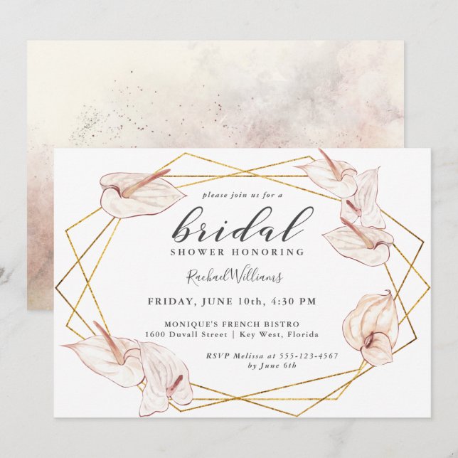 Invitación Hervidad tropical de anurios Floral de novias (Anverso / Reverso)