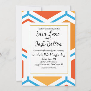 Invitación Hexagón en naranja, azul y blanco