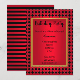 INVITACIÓN HEXAGON STRIPE DE PATRÓN ROJO NEGRO TODAS LAS OCAS