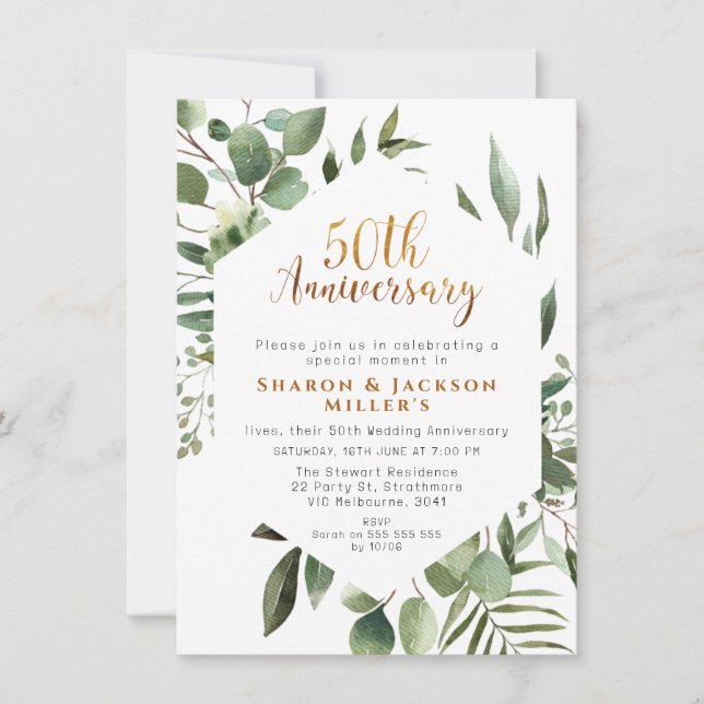 Invitación Hexiglon Greenery 50° Aniversario Boda (Anverso)