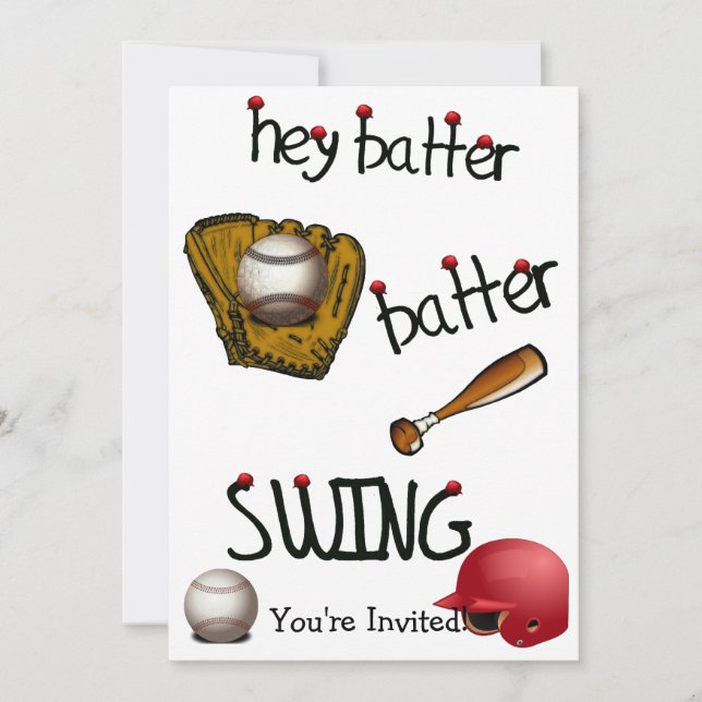 Invitación Hey Batter Batter Birthday Universal Fiesta (Anverso)