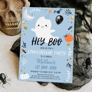 Invitación Hey Boo Blue Ghost Halloween Cumpleaños