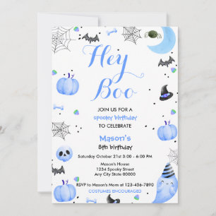 Invitación Hey Boo Blue Ghost Halloween Cumpleaños