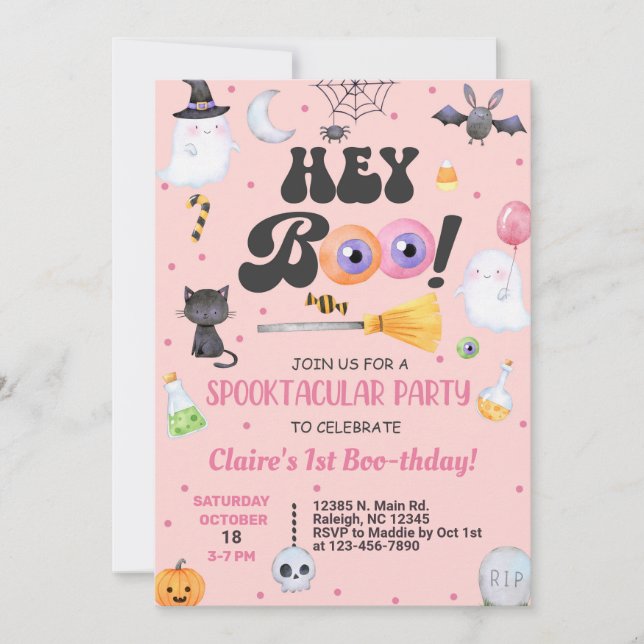 Invitación Hey Boo chica de Halloween 1er cumpleaños invitar  (Anverso)