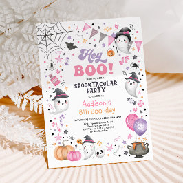 Invitación ¡Hey Boo! Chica Fantasma Rosa Lilac Halloween