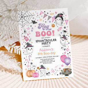 Invitación ¡Hey Boo! Chica Fantasma Rosa Lilac Halloween
