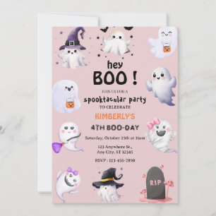 Invitación ¡Hey Boo! Chica Fantasma Rosa Lilac Halloween