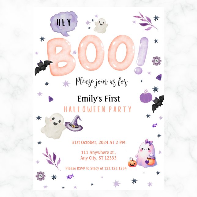 Invitación Hey Boo Cute Chicas De Halloween Invitan Cualquier (Subido por el creador)