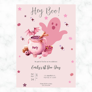 Invitación Hey Boo Cute Ghost Halloween Primer cumpleaños Ros