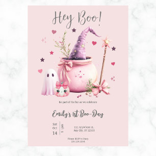 Invitación Hey Boo Cute Ghost Halloween Primer cumpleaños Ros
