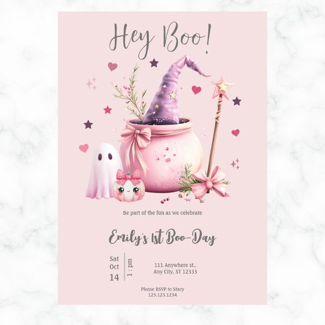 Invitación Hey Boo Cute Ghost Halloween Primer cumpleaños Ros (Subido por el creador)