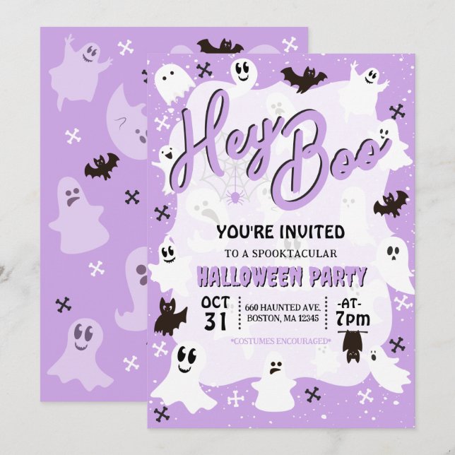 Invitación Hey Boo Cute Spooky Ghost Halloween Party (Anverso / Reverso)