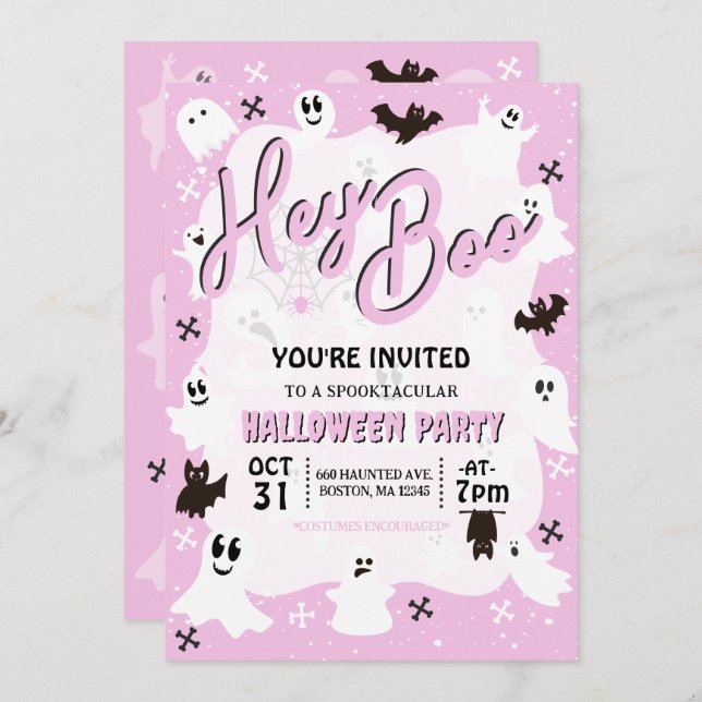 Invitación Hey Boo Cute Spooky Ghost Halloween Party (Anverso / Reverso)