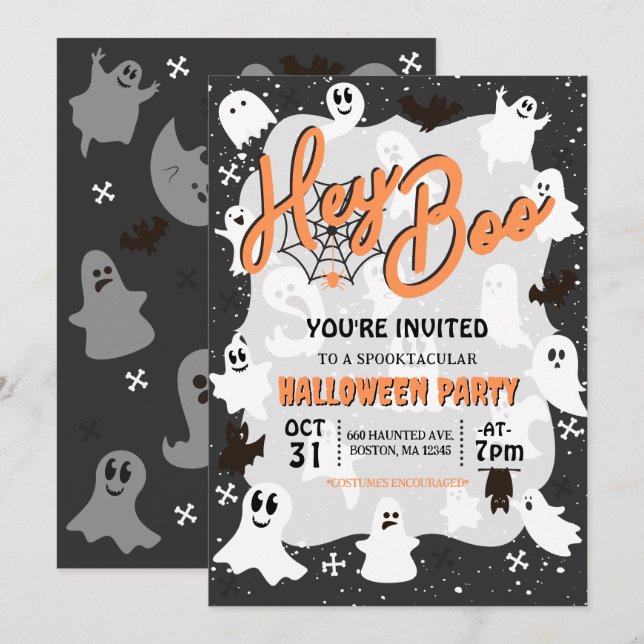 Invitación Hey Boo Cute Spooky Ghost Halloween Party (Anverso / Reverso)