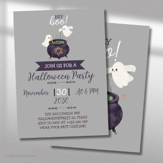 Invitación Hey Boo Feliz Halloween Fantasma Con Caldero Fiest