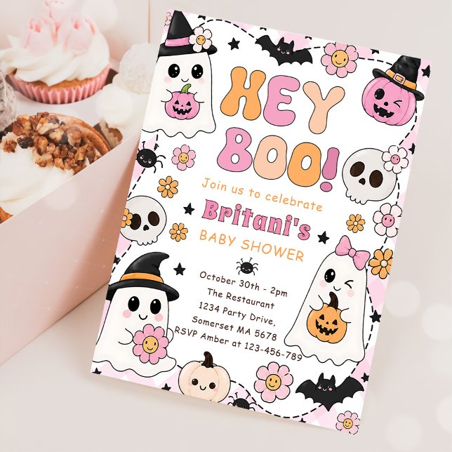 Invitación Hey Boo fiesta de bebé rosa (Subido por el creador)