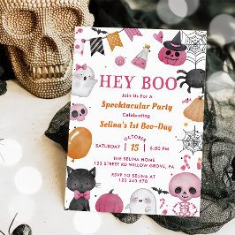 Invitación ¡Hey Boo! Fiesta de cumpleaños 1 de Halloween