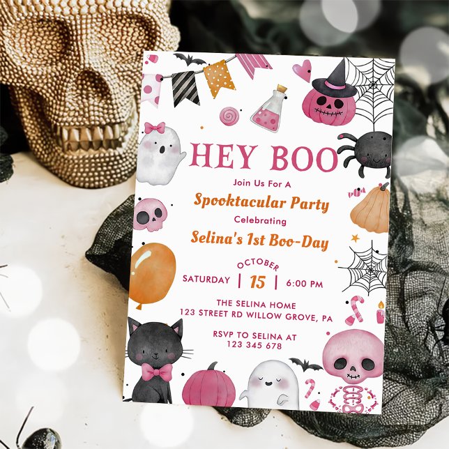 Invitación ¡Hey Boo! Fiesta de cumpleaños 1 de Halloween (Subido por el creador)