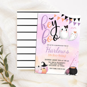 Invitación Hey Boo Ghost Pastel Halloween Cumpleaños