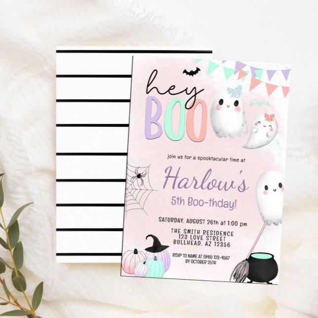 Invitación Hey Boo Ghost Pastel Halloween Cumpleaños (Subido por el creador)