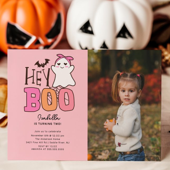 Invitación Hey Boo Ghost Photo Birday (Subido por el creador)