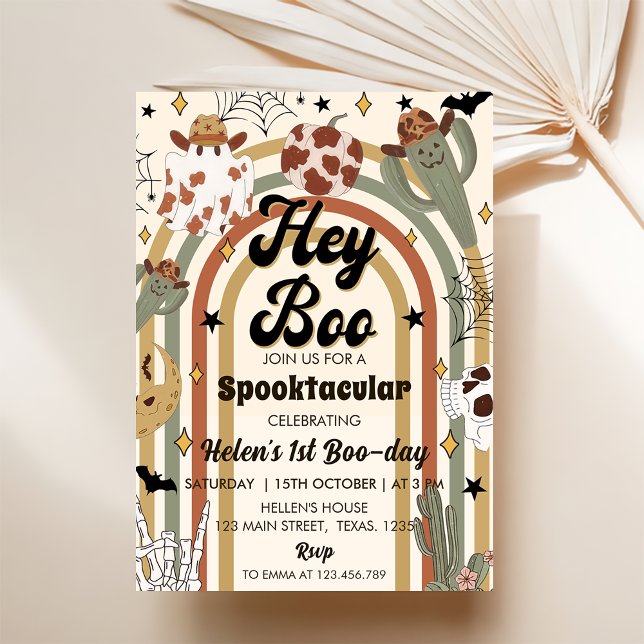 Invitación ¡Hey Boo! Groovy Cactus Halloween 1º cumpleaños (Subido por el creador)