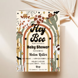 Invitación ¡Hey Boo! Groovy Cactus Halloween Baby Shower