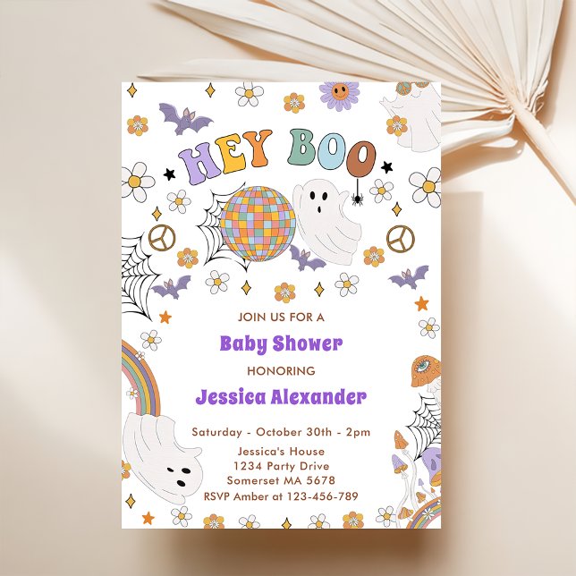 Invitación Hey Boo Groovy Halloween Baby Shower (Subido por el creador)