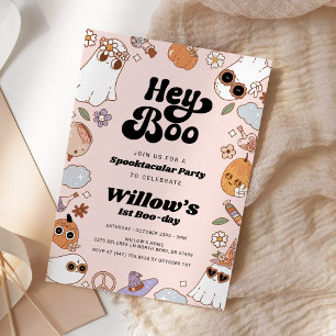 Invitación Hey Boo Groovy Halloween Fantasma Cumpleaños