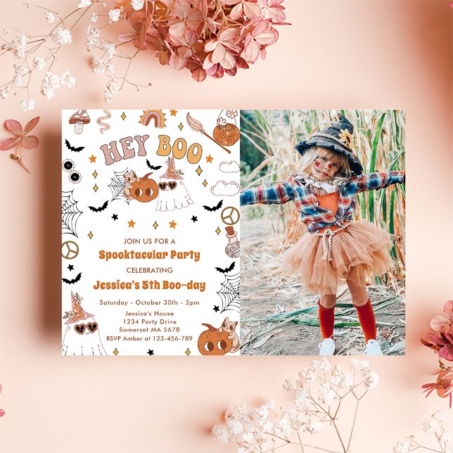 Invitación Hey Boo Groovy Halloween Hermoso Fantasma 5 cumple (Subido por el creador)