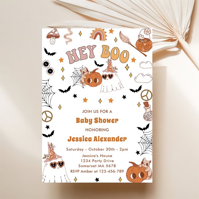 Invitación Hey Boo Groovy HalloweenCute Fantasma Baby Shower (Subido por el creador)
