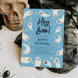 Invitación Hey Boo Halloween Blue Ghost Birday